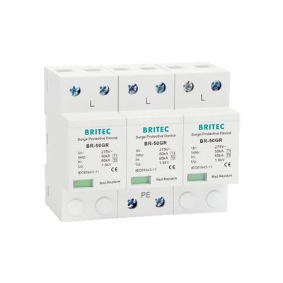 10/350μs Tipo 1 Arrestador de sobretensiones de energía 50KA Dispositivo de protección contra rayos de plástico