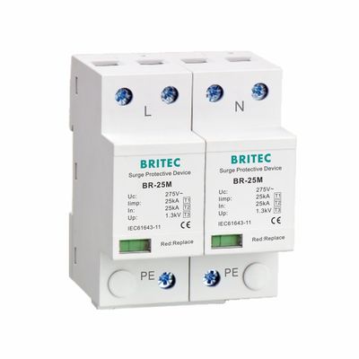monofásico del T1 10/350us 2P del protector de sobretensiones 275V 1.3kV del tipo 1 25kA
