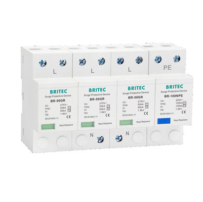 BR-50GR 3P+N Tipo 1 Dispositivo de protección contra sobretensiones Clase 1 AC SPD 50ka Detenedor de rayos de trueno SPD Tipo 1 y 2