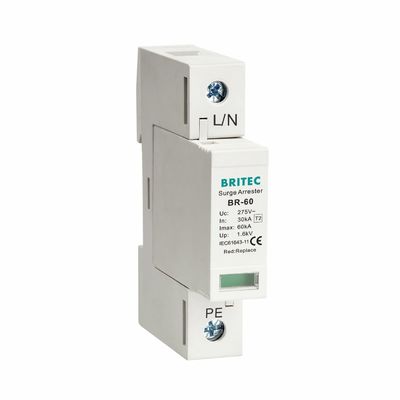Dispositivo de protección contra sobretensiones BRITEC 60kA Tipo 2 1P Protector contra rayos para la estabilidad del sistema de energía