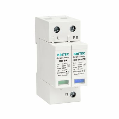 Mini bloqueador de rayos de fase única 275V 60kA con dispositivo de protección contra sobretensiones UL94-V0 termoplástico