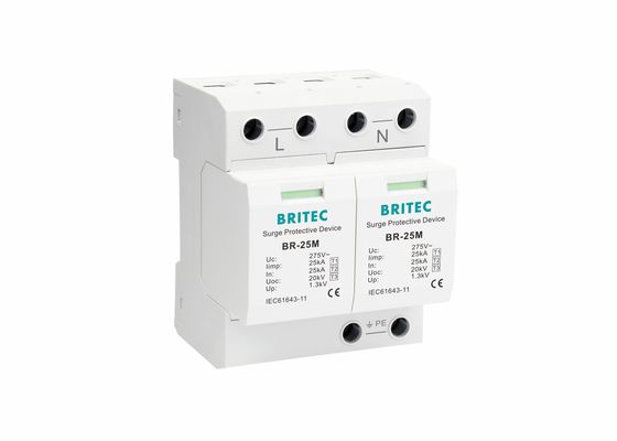 pararrayos de la oleada de la clase I del tipo 1 la monofásico 2P de 25kA 275V con el contacto seco BR-25M 2P