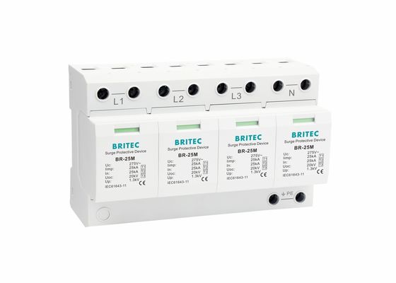 Arrestador de truenos de 4 polos Tipo 1 Protector de sobretensiones Estructura de plástico térmico