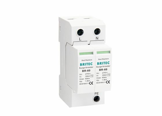 tipo de 30kA 60kA - poder 230V/400V BRITEC del dispositivo de protección contra sobrecargas 2 SPD