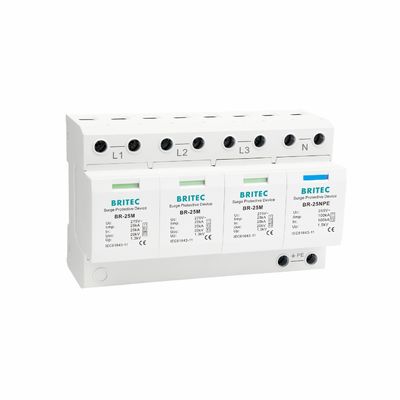 BRITEC BR-25M 3+1 Dispositivo de protección contra sobretensiones de tipo 1 con módulo conectable de 25kA Iimp Protector contra sobretensiones de tipo 1