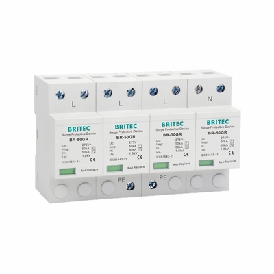 Dispositivo de protección contra sobretensiones tipo 1 SPD 50KA 4P 150V 275V 320V AC Detenedor de rayos