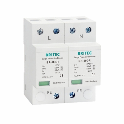Clasificación I: bloqueador de sobretensiones de potencia 10/350μs 50KA de fase única 150V / 275V / 320V