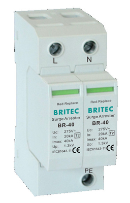 BR-40 2P 150V-440V Dispositivo de protección contra sobretensiones 20kA-200kA Spd Detenedor de sobretensiones eléctricas