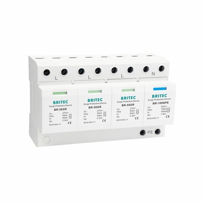 BR-50GR 4P Protección de la iluminación por corriente acústica China dispositivo de protección contra sobretensiones tipo 1 Spd Filtro de sobretensiones spd t1 t2
