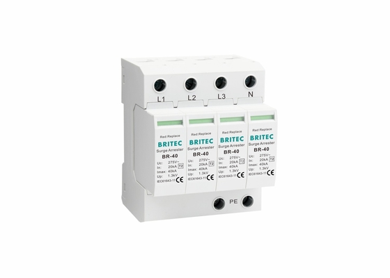 4P SPD Clase II 40ka Protector contra sobretensiones de corriente alterna 150V/275V/320V//385V/440V Protección contra rayos