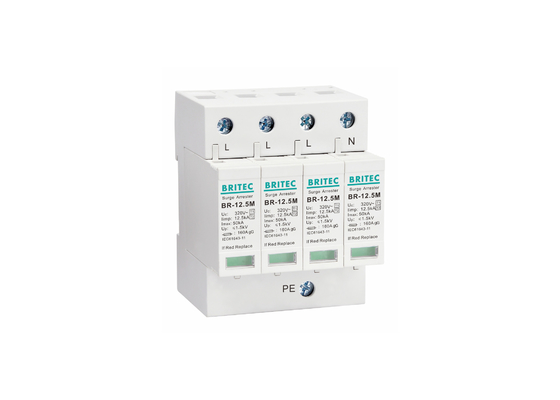 12.5kA Tipo 1 + 2 320V 4P Protector contra sobretensiones para el hogar Protección contra rayos