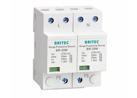 Tipo 1+2+3 25kA 275V SPD 2 polos Tipo 1 Protector contra sobretensiones Protección contra rayos