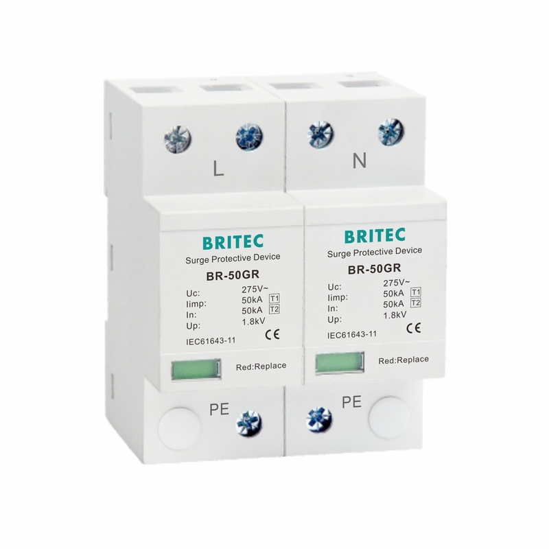Clasificación I: bloqueador de sobretensiones de potencia 10/350μs 50KA de fase única 150V / 275V / 320V