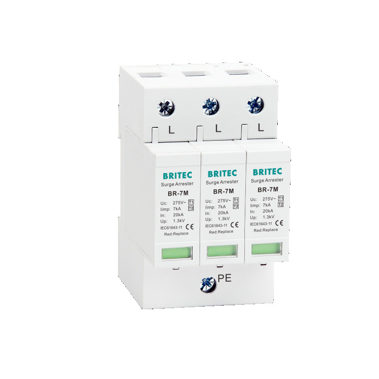 Protector de sobretensiones de los movimientos del pararrayos del dispositivo protector de la oleada de BR-7M 3P 7ka T1+T2 SPD