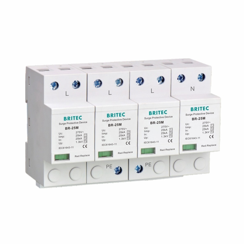 Tipo 1 +2+3 del dispositivo de protección contra sobrecargas del protector de sobretensiones 4P del T1 25KA