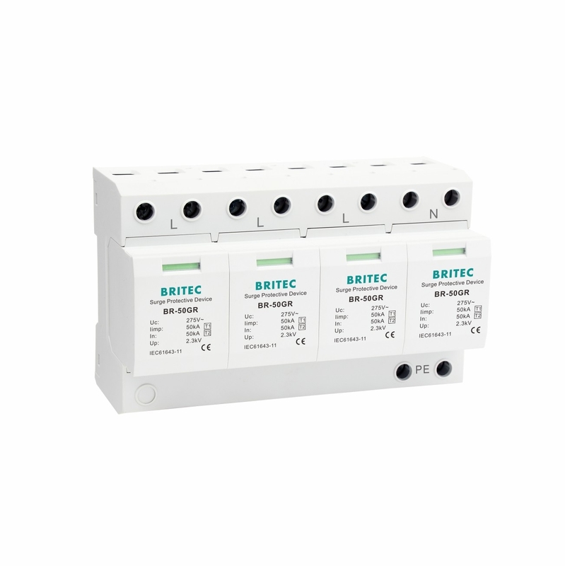 BR-50GR 4P Protección de la iluminación por corriente acústica China dispositivo de protección contra sobretensiones tipo 1 Spd Filtro de sobretensiones spd t1 t2