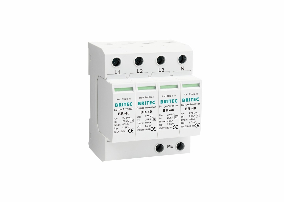 4P SPD Clase II 40ka Protector contra sobretensiones de corriente alterna 150V/275V/320V//385V/440V Protección contra rayos