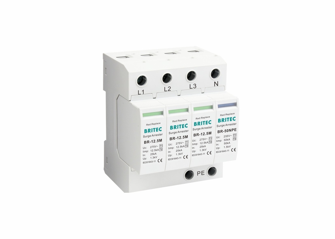 12.5kA Clase B + C Normas IEC de tres fases Protección contra rayos Protector contra sobretensiones