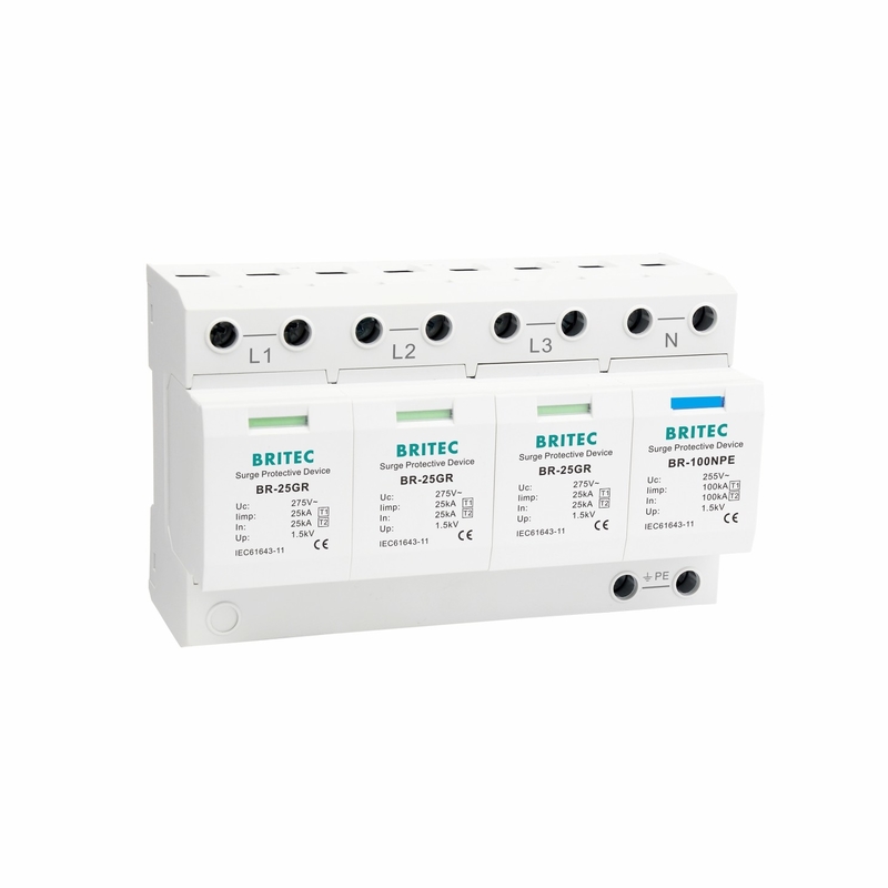 BR-25GR 3P+1 Tipo 1 Dispositivo de protección contra sobretensiones SPD Thunder Arrester interceptor de chispas spd Plug-in arrestor de sobretensiones