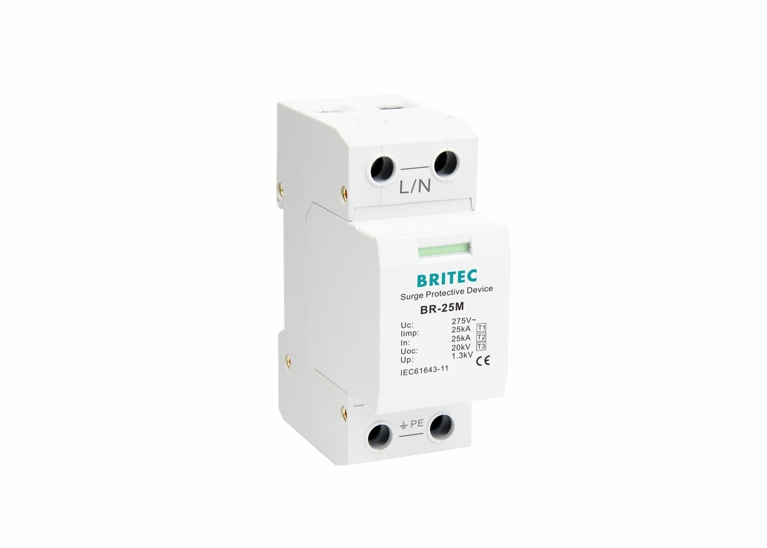 Protector de sobretensiones de la CA de los dispositivos de protección contra sobrecargas del tipo 1 +2+3 25kA 1 poste