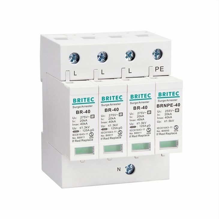 BR-40 3+1 T2 dispositivo de protección contra sobretensiones tipo 2, protector contra sobretensiones, pararrayos, protector contra rayos, absorbedor de sobretensiones, SPD