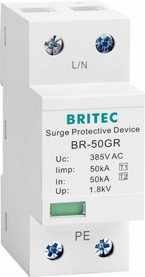 Dispositivo de protección contra sobretensiones BRITEC 50kA con aprobación TUV/CE/ROHS con supresor de picos de onda 10/350 SPD