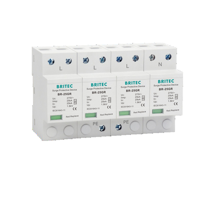 BR-25GR 4P Clase I tipo 1 Supresor de sobretensiones SPD Protector contra rayos descargador de hueco de chispa spd tipo1 4p ac spd protector contra sobretensiones