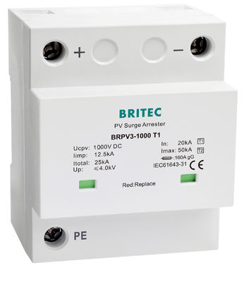 BRPV3-1000 T1 Dispositivo de protección contra sobretensiones fotovoltaicas solares 50ka DC SPD Rayo 1000v protector contra sobretensiones fotovoltaicas de corriente continua Energía solar 1000V protector contra sobretensiones