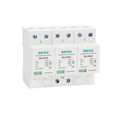 BR-50GR 3P+N Tipo 1 Dispositivo de protección contra sobretensiones Clase 1 AC SPD 50ka Detenedor de rayos de trueno SPD Tipo 1 y 2