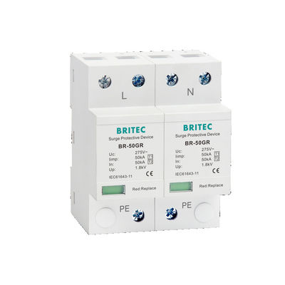 BR-50GR 3P+N Tipo 1 Dispositivo de protección contra sobretensiones Clase 1 AC SPD 50ka Detenedor de rayos de trueno SPD Tipo 1 y 2