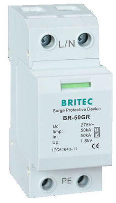 BR-50GR 1P 50kA Tipo 1 Dispositivo de protección contra sobretensiones Ac Din Rail Surge Pararrayos SPD