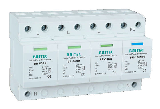 BR-50GR 1P 50kA Tipo 1 Dispositivo de protección contra sobretensiones Ac Din Rail Surge Pararrayos SPD