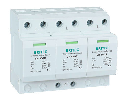BR-50GR 1P 50kA Tipo 1 Dispositivo de protección contra sobretensiones Ac Din Rail Surge Pararrayos SPD