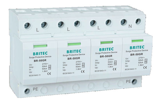 BR-50GR 1P 50kA Tipo 1 Dispositivo de protección contra sobretensiones Ac Din Rail Surge Pararrayos SPD