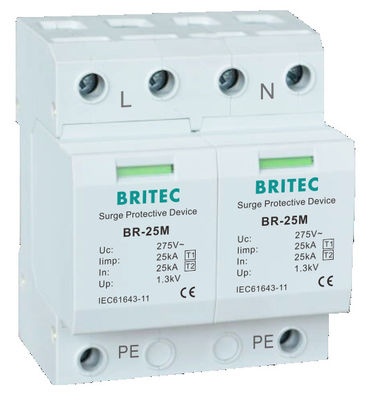BR-25M 3P+1NPE 25kA T1+T2 arrester de sobretensiones de varistor B+C Protector contra rayos de baja tensión de 3 fases AC Spd