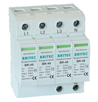 BRITEC BR-40 4P Dispositivo de Protección contra Sobretensiones Trifásico SPD Protector contra Rayos Fabricante de protectores contra sobretensiones de China