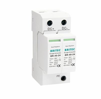 Dispositivo de protección contra sobretensiones de corriente continua BR-40-24 T2 40kA 24V SPD con carcasa termoplástica UL94-V0 para sobretensiones de energía