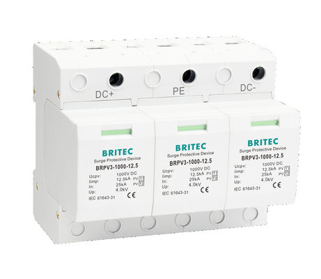 Dispositivo de protección contra sobretensiones CC BRPV3-1000 con voltaje máximo de CC de 1200 V, diseño modular enchufable, protección contra sobretensiones CC