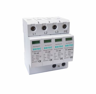 Dispositivo de protección contra sobretensiones TY-40 3+1 MOV con corriente de descarga de 40kA y carcasa termoplástica UL94-V0