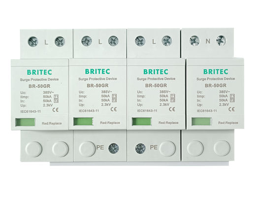 BR-50GR 4P Ac Protección de la iluminación China dispositivo de protección contra sobretensiones tipo 1 Spd spd t1 t2 arrester de sobretensiones tipo 1