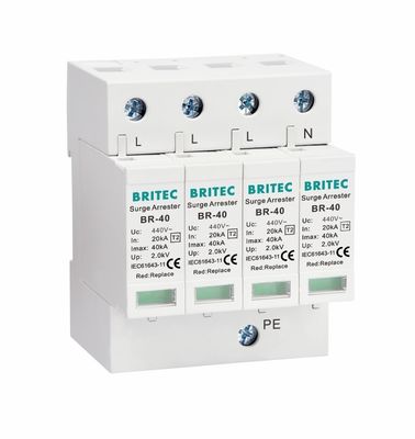 BR-40 440 4P Tipo 2 Dispositivo de protección contra sobretensiones de 40ka SPD T2 Protector de energía arrester relámpago protector contra truenos sobretensiones ac 440V arrester de sobretensiones spd Tipo 2 protectores contra sobretensiones