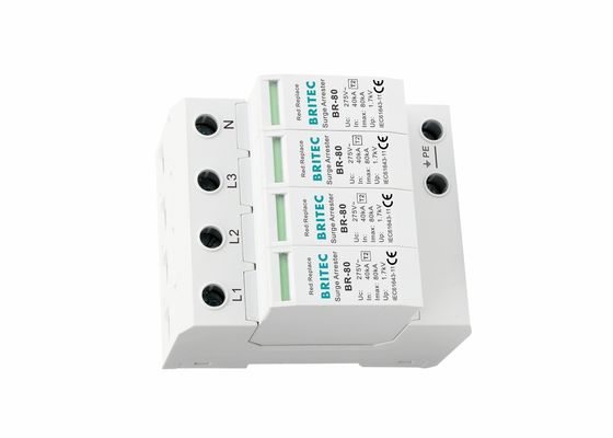 Imax 80kA Tipo 2 Dispositivo de protección contra sobretensiones 4P Arrester de sobrevoltura 35mm Din Rail