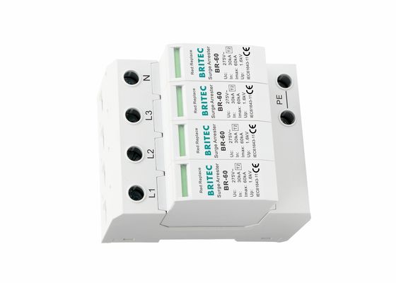 Pararrayos del hogar del protector de sobretensiones BRITEC BR-60 4P 60KA del carril del estruendo IP20