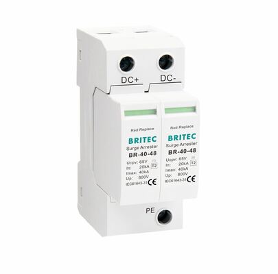 Dispositivo de protección contra sobretensiones de corriente continua BR-40-24 T2 40kA 24V SPD con carcasa termoplástica UL94-V0 para sobretensiones de energía
