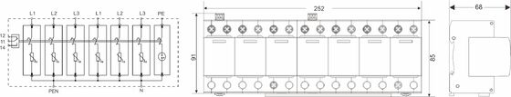 BR-25M 275 6+1 Dispositivo de protección contra sobretensiones de tipo 1+2 con protección de 25kA y carcasa termoplástica UL94-V0