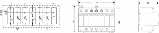 Protector contra sobretensiones de montaje en riel DIN de 25kA con carcasa termoplástica UL94-V0 para protección robusta contra sobretensiones