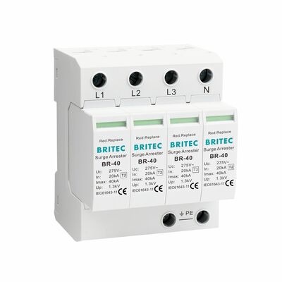 BRITEC BR-40 4P Dispositivo de Protección contra Sobretensiones Tipo 2 40kA 320V SPD Enchufable Protector contra Rayos