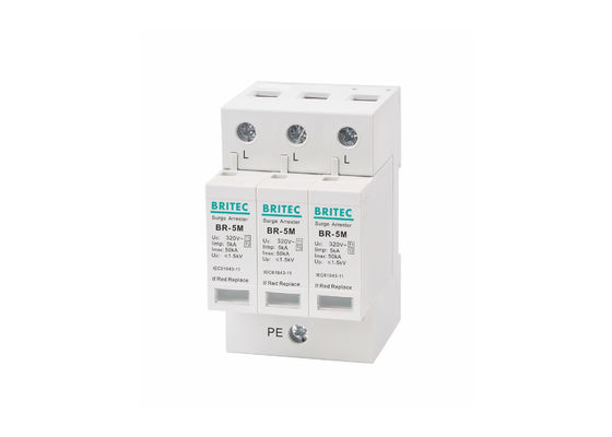 tipo 1 +2/clase I+II/clase B+C de los pararrayos de 5kA 3P 320Vac