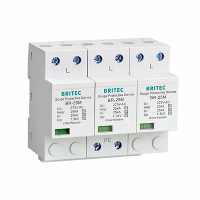 BR-25M 4P 25kA arrester de sobretensiones Tipo 1 arrester de truenos SPD Clase 1 arrester de sobretensiones conectable China rayos