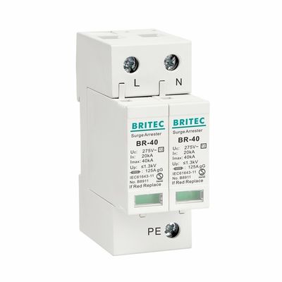 Tipo de Tvss del protector de los picos de voltaje de BR-40 1P 40kA 275V - dispositivo de protección contra sobrecargas 2 SPD